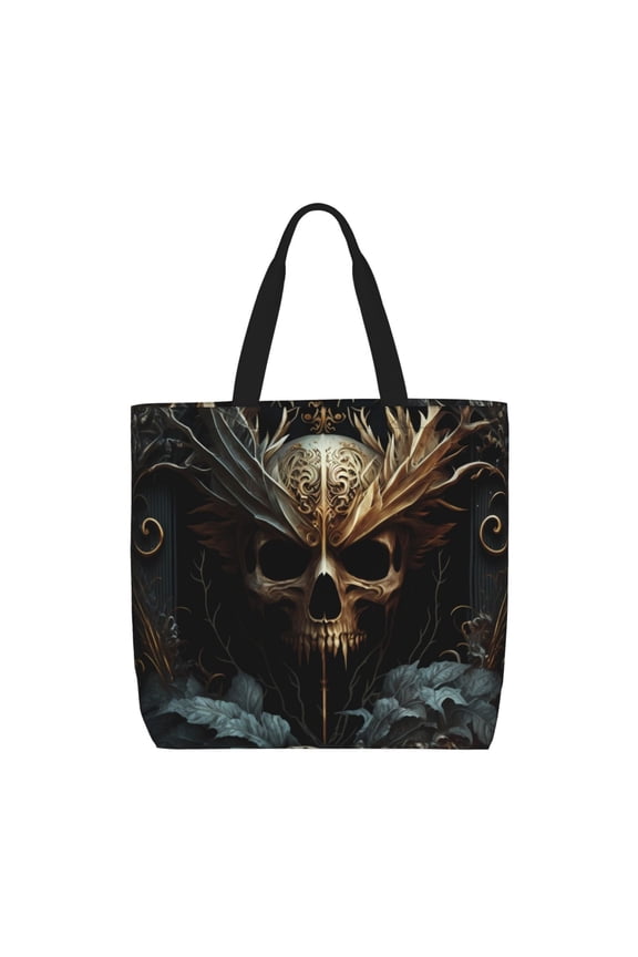 Vintage Ornate Skull Pattern Tote Bag for Women,Large Capacity Tote Bag with Zipper Casual Shoulder Handbags Shopping Bag