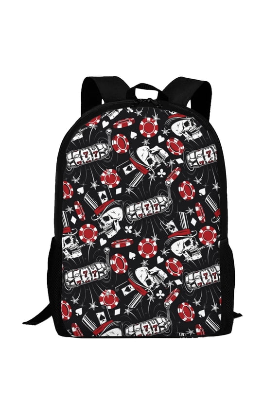 Vintage Skull Casino Pattern Carry on Backpack,16.5x12.5x5.5 Personal Item Bag Carry On Backpack Water Resistant Lightweight Daypack