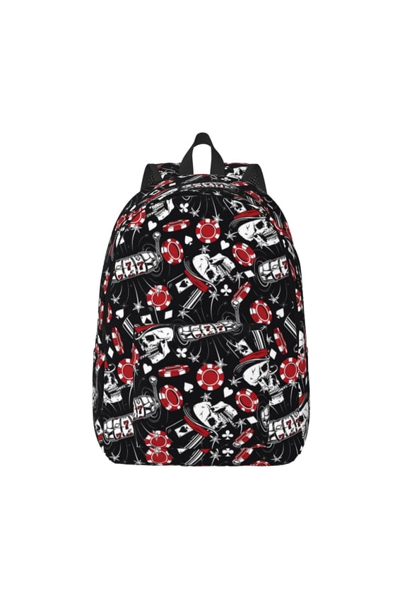 Vintage Skull Casino for Canvas Backpack,Travel Rucksack Unisex Knapsack Laptop Backpack for Work & College -Medium