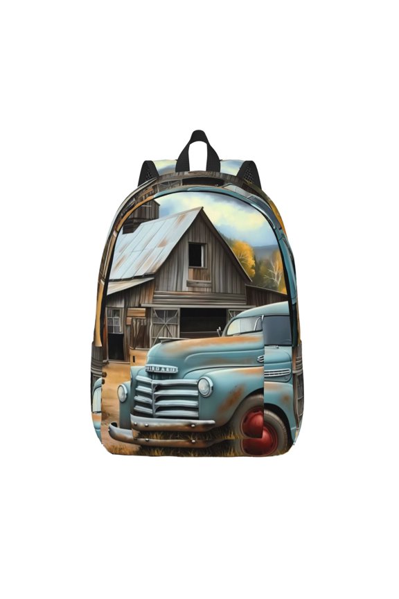 Vintage Truck Farm Scene for Canvas Backpack,Travel Rucksack Unisex Knapsack Laptop Backpack for Work & College -Medium