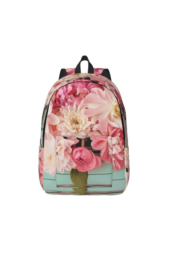 Vintage Typewriter Floral for Canvas Backpack,Travel Rucksack Unisex Knapsack Laptop Backpack for Work & College -Small
