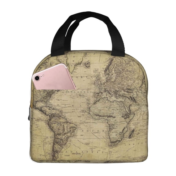 Defioc Vintage World Map Print Lunch Box,Lunch Bag for Women Men Reusable Insulated Lunch Tote for Work/Office/Picnic/Travel