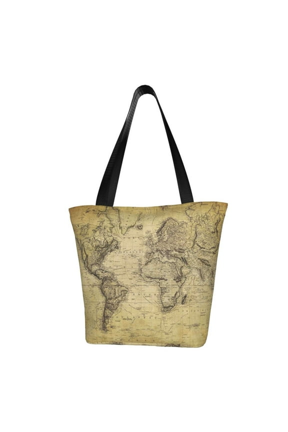 Vintage World Map Print Tote Bag for Women,Shoulder Bag with Zipper Casual Tote's Handbag Big Capacity Shoulder Bag with Inner Pocket Fit for Shopping,Office,Travel