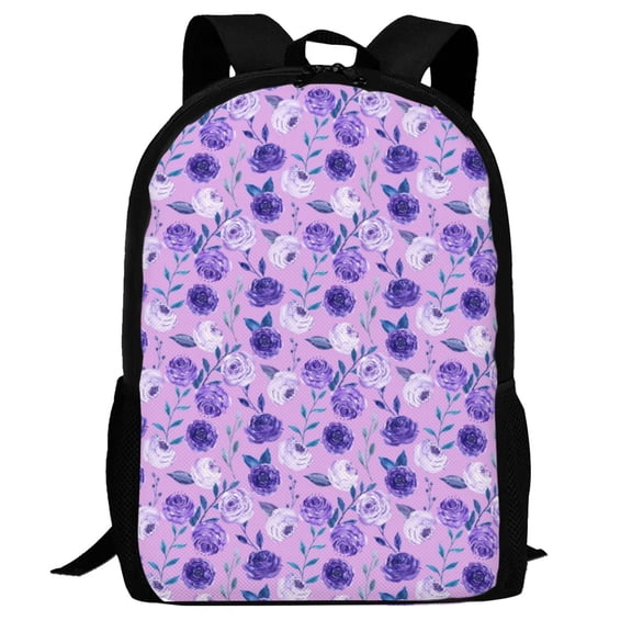Defioc Violet Pattern Carry on Backpack,16.5x12.5x5.5 Personal Item Bag Carry On Backpack Water Resistant Lightweight Daypack