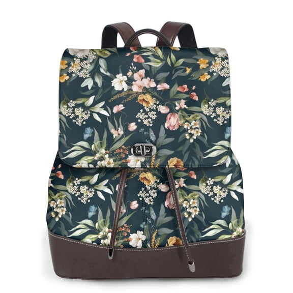 Defioc Watercolor Floral Print PU Leather Backpack,Backpack Purse for Women Fashion Multipurpose Design Handbag Ladies Bags Travel Backpack
