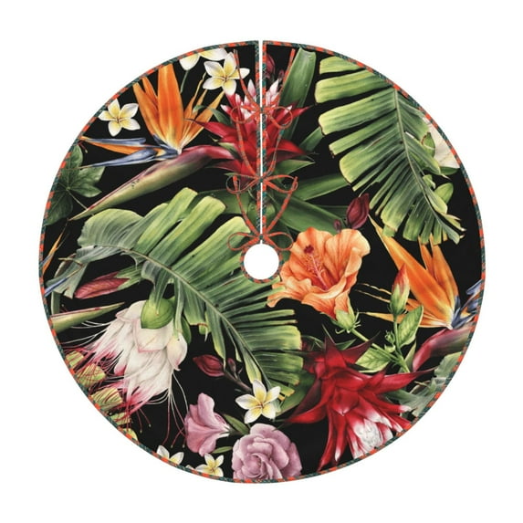 Defioc Watercolor Tropical Flowers for Christmas Tree Skirt Snowman Xmas Tree Skirt Farmhouse Christmas Decorations Tree Mat for Holiday Party Decor-30"