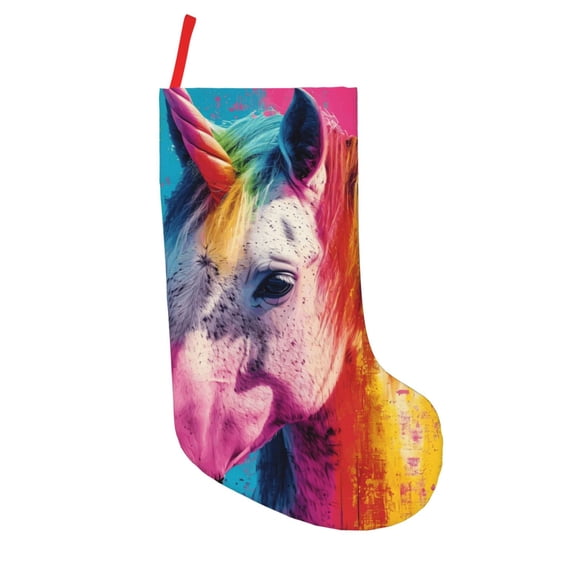 Defioc Watercolor White Horse for Christmas Stockings 18" Personalized Holiday Stocking for Family, Farmhouse Decor, Xmas Tree Decoration, 1 Pack