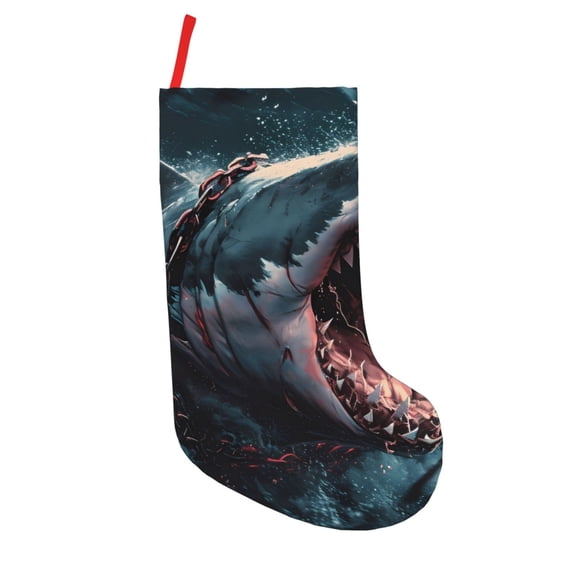 Defioc Wave Chain Shark for Christmas Stockings 18" Personalized Holiday Stocking for Family, Farmhouse Decor, Xmas Tree Decoration, 1 Pack