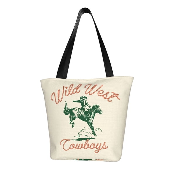 Defioc West Cowboys Print Tote Bag for Women,Shoulder Bag with Zipper Casual Tote's Handbag Big Capacity Shoulder Bag with Inner Pocket Fit for Shopping,Office,Travel