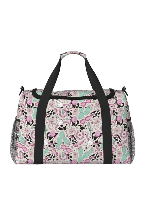 West Cowgirl Disco Print Hand Travel Bag - Foldable Travel Duffel Bags for Men Women -Sport Gym Bag - Overnight Travel Duffel Bag - Adjustable Shoulder Strap