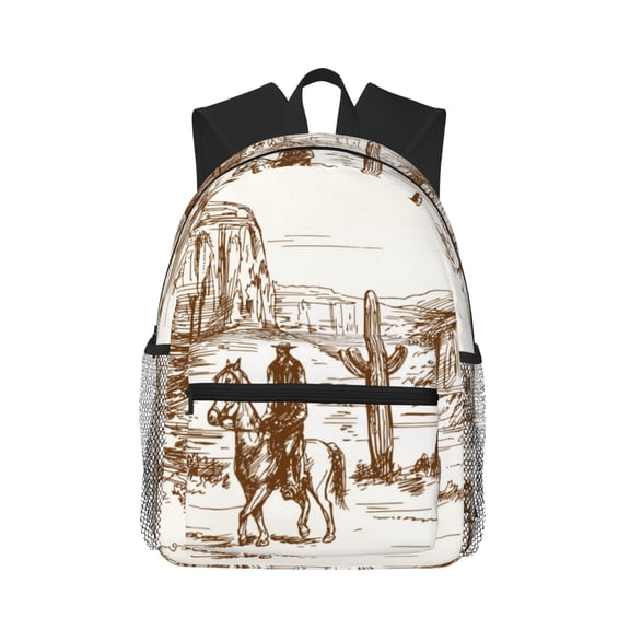 Defioc Western Desert Cowboys Pattern Laptop Backpack for Men and Women,Casual Backpack Dayback Sports Bookbag for Travel Running Hiking