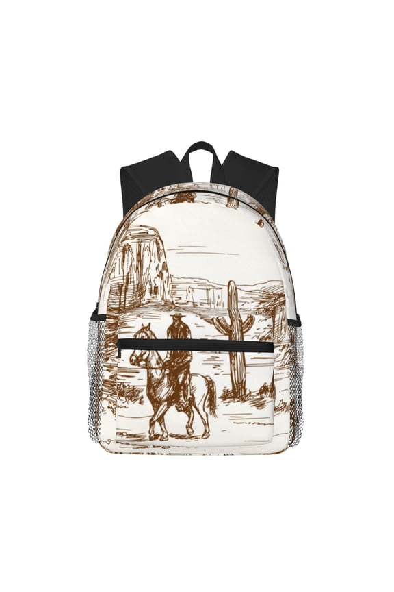 Western Desert Cowboys Pattern Laptop Backpack for Men and Women,Casual Backpack Dayback Sports Bookbag for Travel Running Hiking
