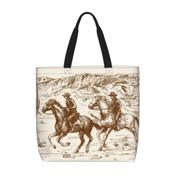 Defioc Western Desert Cowboys1 Pattern Tote Bag for Women,Large Capacity Tote Bag with Zipper Casual Shoulder Handbags Shopping Bag