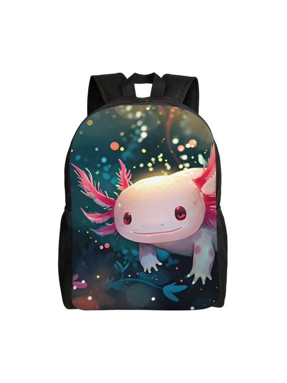 Whimsical Axolotl Fantasy Print Backpack -Travel,or Work Bookbag Daypacks with 15-Inch Laptop Sleeve and Dual Water Bottle Pockets
