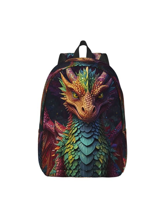 Whimsical Dragon Color Cool for Canvas Backpack,Travel Rucksack Unisex Knapsack Laptop Backpack for Work & College -Small