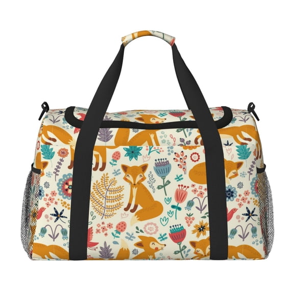 Defioc Whimsical Fox Floral Garden Print Hand Travel Bag - Foldable Travel Duffel Bags for Men Women -Sport Gym Bag - Overnight Travel Duffel Bag - Adjustable Shoulder Strap
