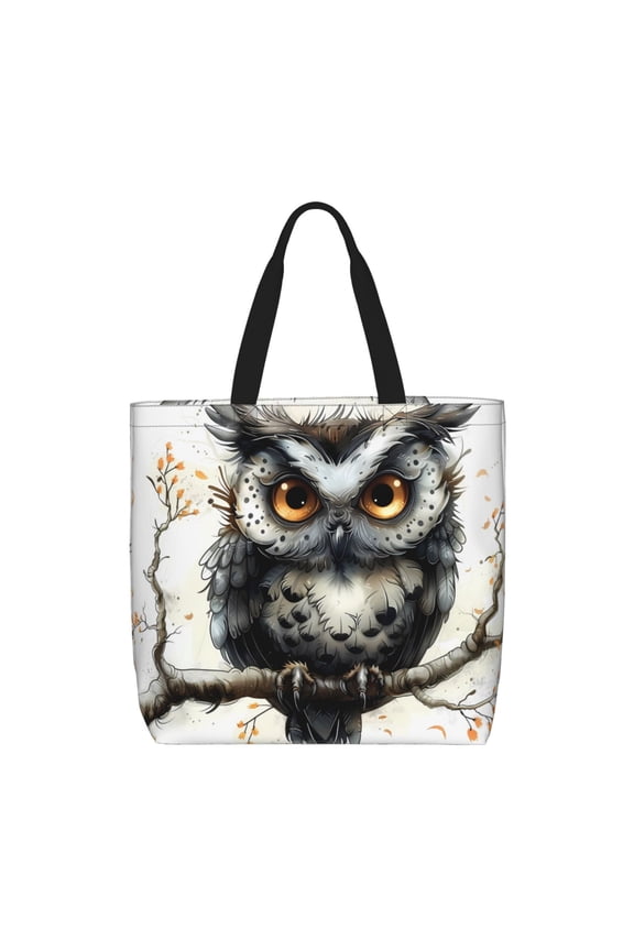 Whimsical Owl On Branch Pattern Tote Bag for Women,Large Capacity Tote Bag with Zipper Casual Shoulder Handbags Shopping Bag