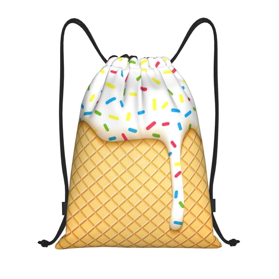 Defioc White Ice Cream for Drawstring Backpack Sports Gym Bag for Women Men Children Adult Sackpack Yoga Bag for Wet Swimming,Gym,and Workout Gear -Small
