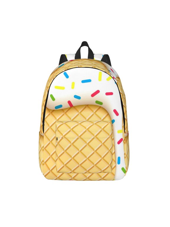 White Ice Cream for Canvas Backpack,Travel Rucksack Unisex Knapsack Laptop Backpack for Work & College -Medium