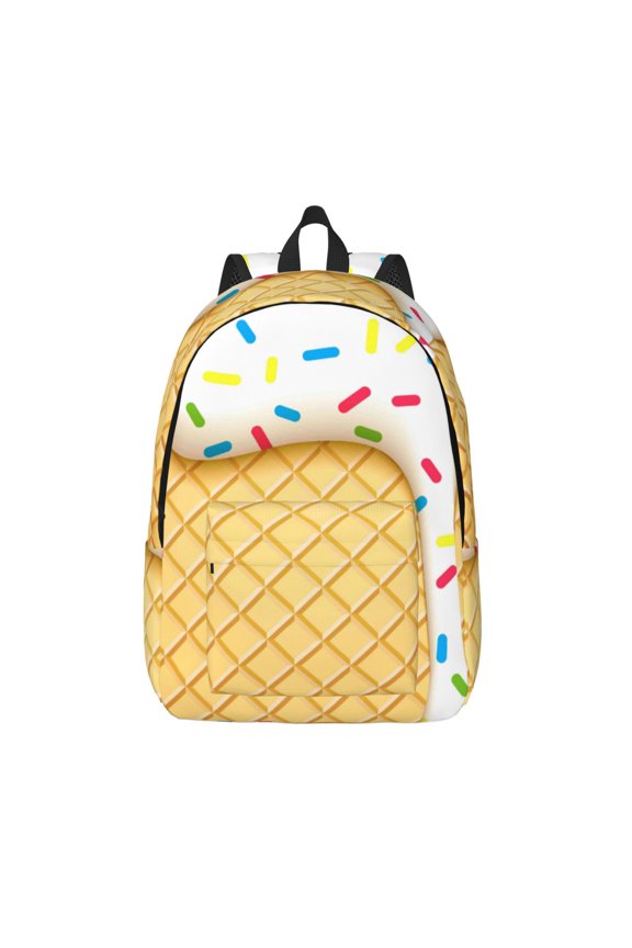 White Ice Cream for Canvas Backpack,Travel Rucksack Unisex Knapsack Laptop Backpack for Work & College -Small