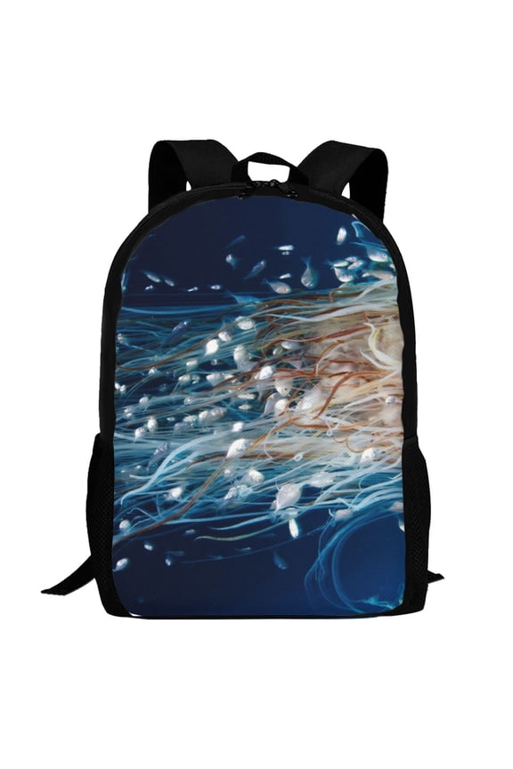 White Jellyfish Dansing in the Ocean Pattern Carry on Backpack,16.5x12.5x5.5 Personal Item Bag Carry On Backpack Water Resistant Lightweight Daypack