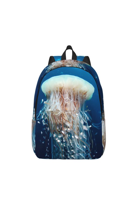 White Jellyfish Dansing in the Ocean for Canvas Backpack,Travel Rucksack Unisex Knapsack Laptop Backpack for Work & College -Small