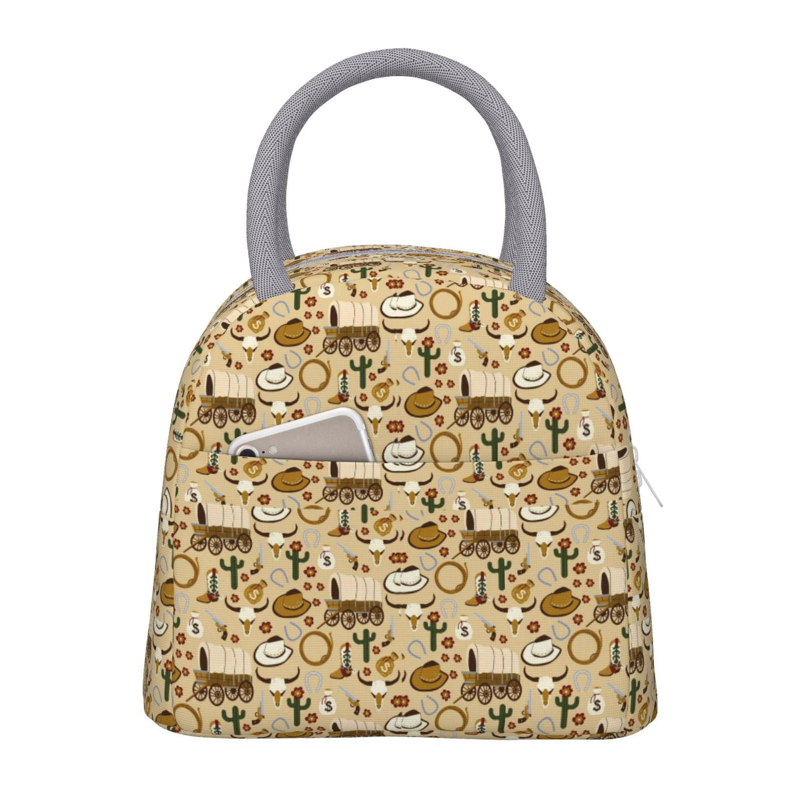 Defioc Wild West Cowboy Print LunchBag for Women and Men - Leakproof Cooler Tote Bag Organizer - Reusable Lunch Box for Office/Picnic/Hiking/Beach