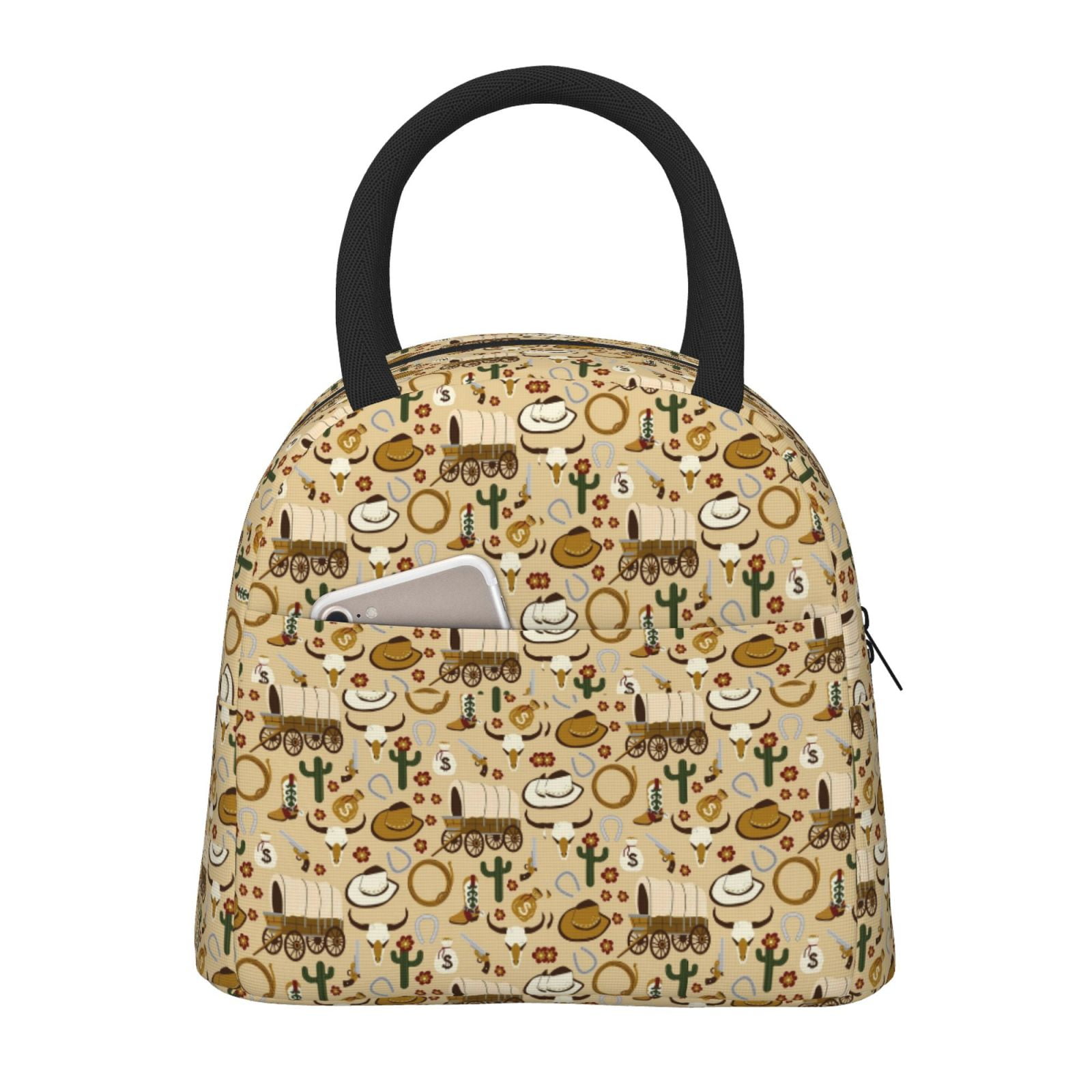 Defioc Wild West Cowboy Print LunchBag for Women and Men - Leakproof Cooler Tote Bag Organizer - Reusable Lunch Box for Office/Picnic/Hiking/Beach
