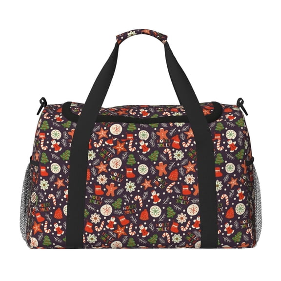 Defioc Winter Holiday Christmas Print Hand Travel Bag - Foldable Travel Duffel Bags for Men Women -Sport Gym Bag - Overnight Travel Duffel Bag - Adjustable Shoulder Strap