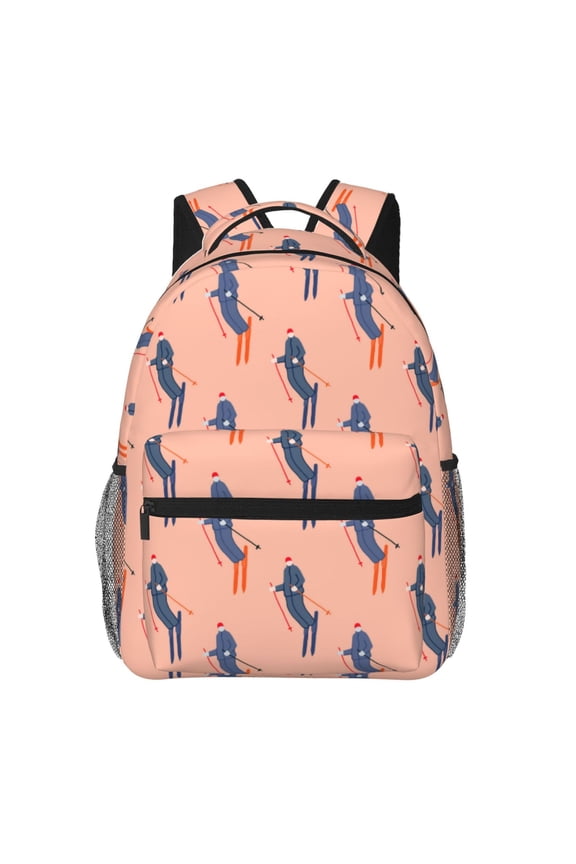 Winter Skiing Adventure Pattern Laptop Backpack,Travel Backpack Outdoor Activities Bag Daypack for Travel Hiking Shopping Daily