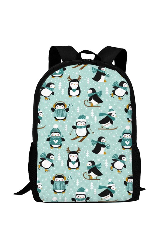 Winter Skiing Penguin Pattern Carry on Backpack,16.5x12.5x5.5 Personal Item Bag Carry On Backpack Water Resistant Lightweight Daypack