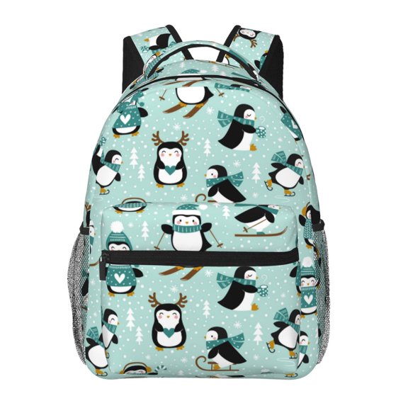 Defioc Winter Skiing Penguin Pattern Laptop Backpack,Travel Backpack Outdoor Activities Bag Daypack for Travel Hiking Shopping Daily