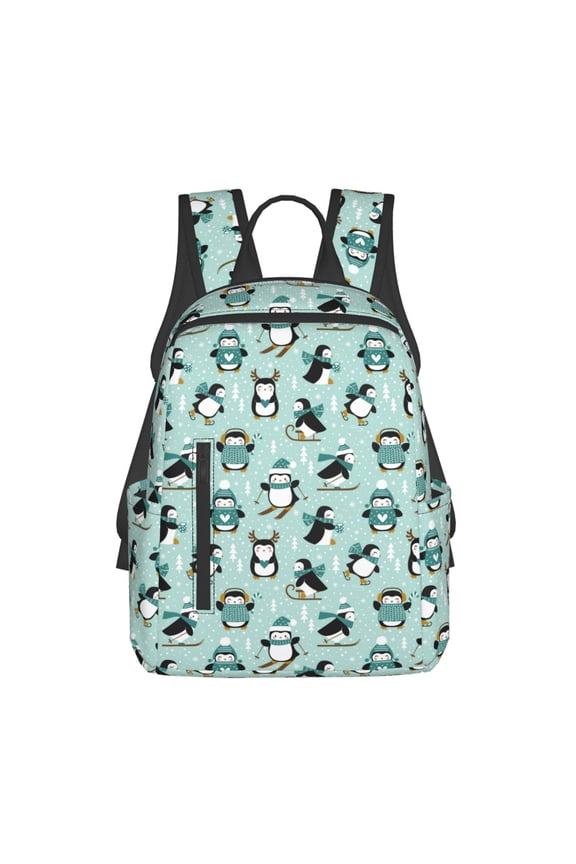 Winter Skiing Penguin Pattern Travel Laptop Backpack,Lightweight Backpack Travel Hiking Daypack Backpack Work Bag for Men Women