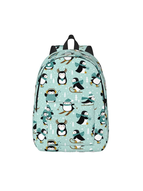 Winter Skiing Penguin for Canvas Backpack,Travel Rucksack Unisex Knapsack Laptop Backpack for Work & College -Medium