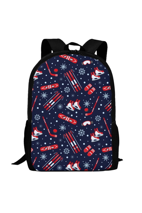 Winter Skiing Snowflakes Pattern Carry on Backpack,16.5x12.5x5.5 Personal Item Bag Carry On Backpack Water Resistant Lightweight Daypack