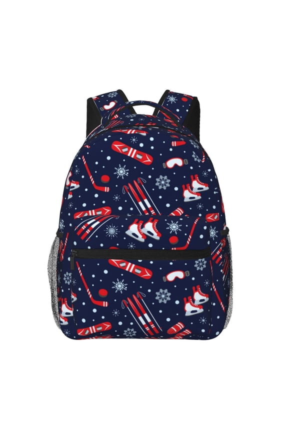 Winter Skiing Snowflakes Pattern Laptop Backpack,Travel Backpack Outdoor Activities Bag Daypack for Travel Hiking Shopping Daily