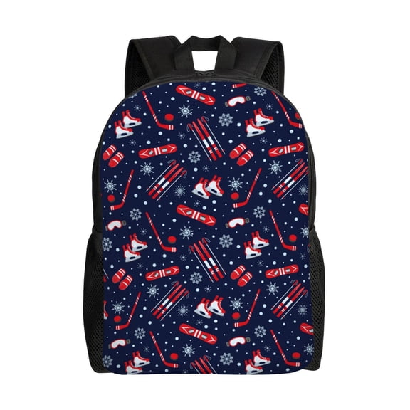 Defioc Winter Skiing Snowflakes Print Backpack -Travel,or Work Bookbag Daypacks with 15-Inch Laptop Sleeve and Dual Water Bottle Pockets