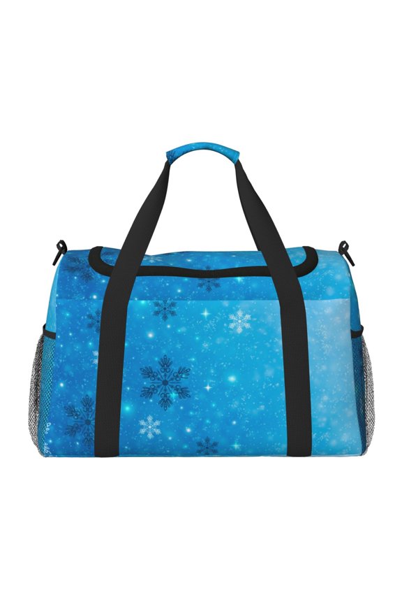 Winter With Snowflakes Print Hand Travel Bag - Foldable Travel Duffel Bags for Men Women -Sport Gym Bag - Overnight Travel Duffel Bag - Adjustable Shoulder Strap