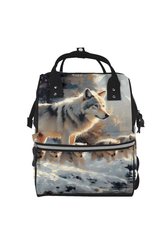 Wolf Family Winter Wonderland for Baby Diaper Bag Backpack - Baby Bag for Boys & Girls - Diaper Backpack - Large Travel Diaper Bags- Baby Registry Search & Shower Gifts