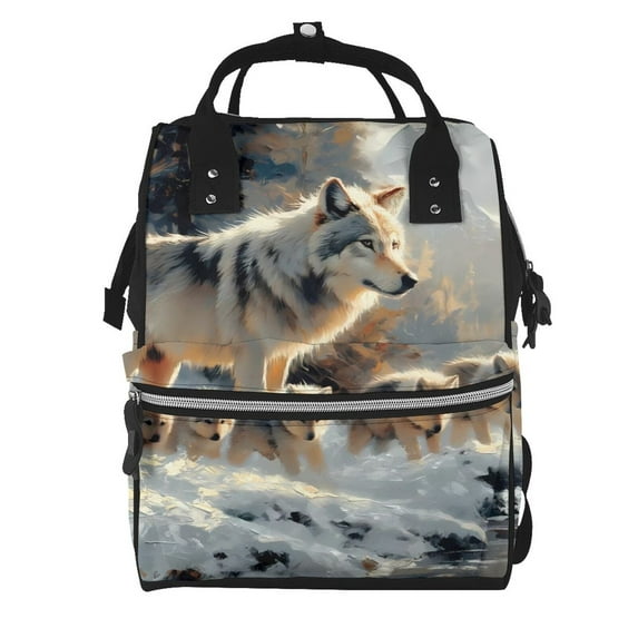 Defioc Wolf Family Winter Wonderland for Baby Diaper Bag Backpack - Baby Bag for Boys & Girls - Diaper Backpack - Large Travel Diaper Bags- Baby Registry Search & Shower Gifts