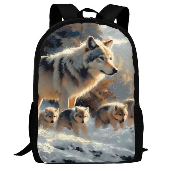 Defioc Wolf Family Winter Wonderland Pattern Carry on Backpack,16.5x12.5x5.5 Personal Item Bag Carry On Backpack Water Resistant Lightweight Daypack