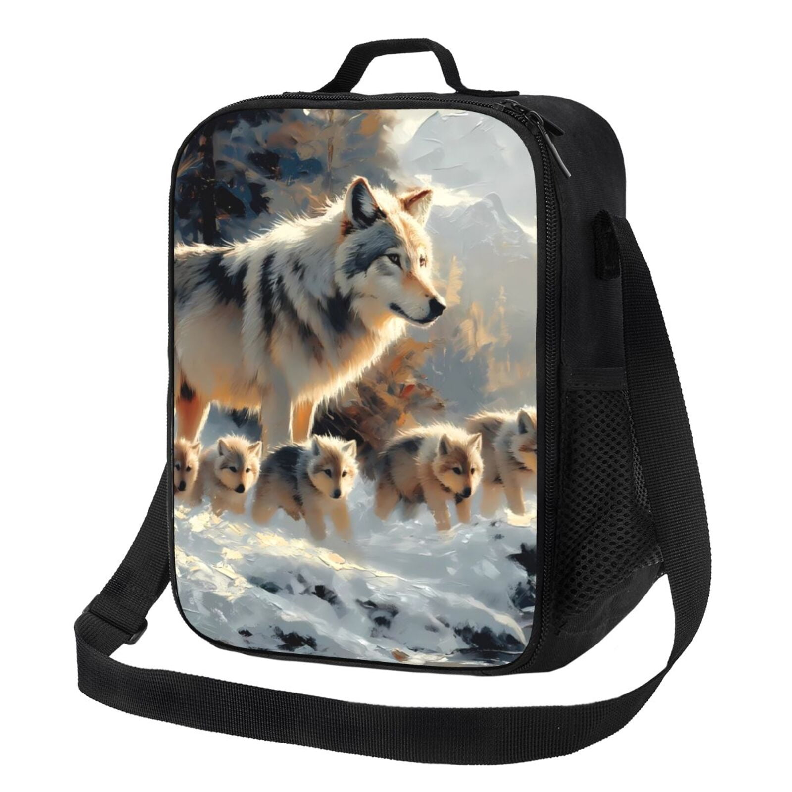 Defioc Wolf Family Winter Wonderland Print Lunch Box for Men & Women, Insulated Lunch Bag Thickened Thermal Leakproof Lunch Tote Bag for Adult Office Travel Picnic