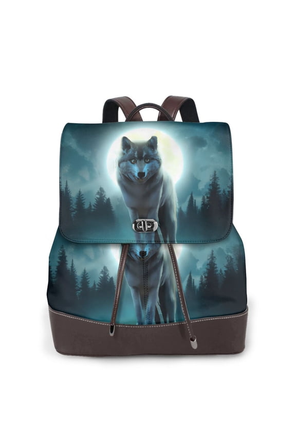 Wolf Print PU Leather Backpack,Backpack Purse for Women Fashion Multipurpose Design Handbag Ladies Bags Travel Backpack
