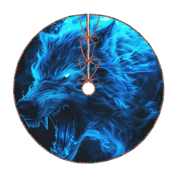 Defioc Wolf for Christmas Tree Skirt Snowman Xmas Tree Skirt Farmhouse Christmas Decorations Tree Mat for Holiday Party Decor-30"