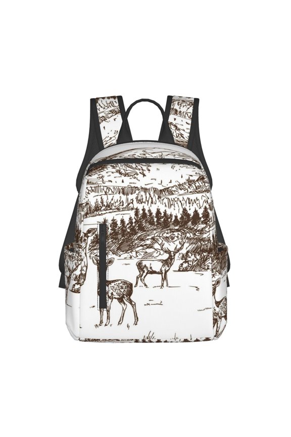 Woodland Forest With Deers Pattern Travel Laptop Backpack,Lightweight Backpack Travel Hiking Daypack Backpack Work Bag for Men Women