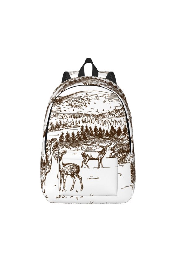 Woodland Forest With Deers for Canvas Backpack,Travel Rucksack Unisex Knapsack Laptop Backpack for Work & College -Medium