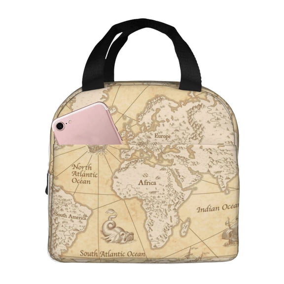 Defioc World Map Print Lunch Box,Lunch Bag for Women Men Reusable Insulated Lunch Tote for Work/Office/Picnic/Travel