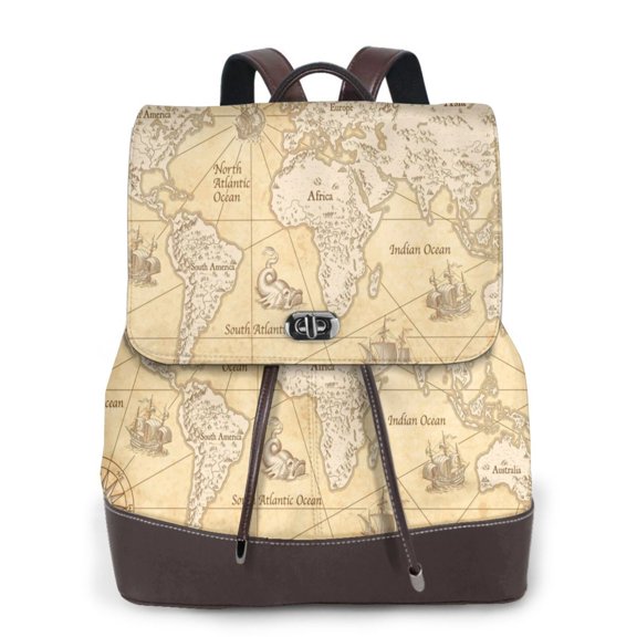 Defioc World Map Print PU Leather Backpack,Backpack Purse for Women Fashion Multipurpose Design Handbag Ladies Bags Travel Backpack