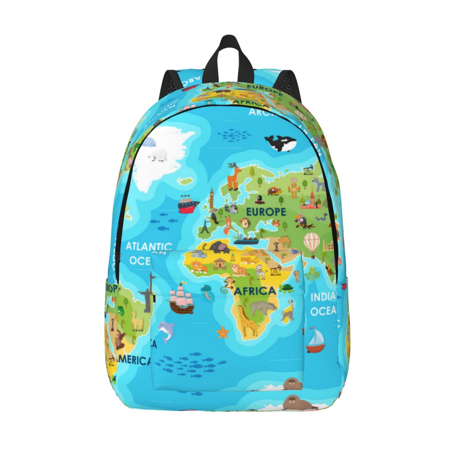 Geography Backpack Defioc World Map With Animals Landmarks for Canvas Backpack,Travel ...