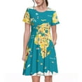 thumbnail image 1 of Defioc World Map With Landmarks Pattern Womens Summer Dresses Short Sleeve Sundress 2025 Beach Vacation Dresses with Pockets -Small, 1 of 6